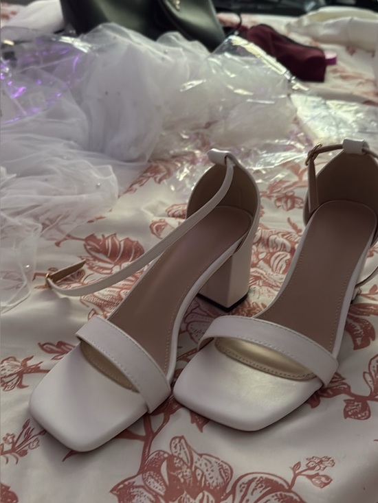 Shoes - Women's Cream Block Heel Ankle-Strap Sandals